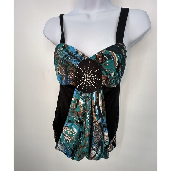 Y2K Boho Vintage Beaded Sequins Print Mesh  Crop Top Women V Neck  Camis esmeral - Picture 2 of 11